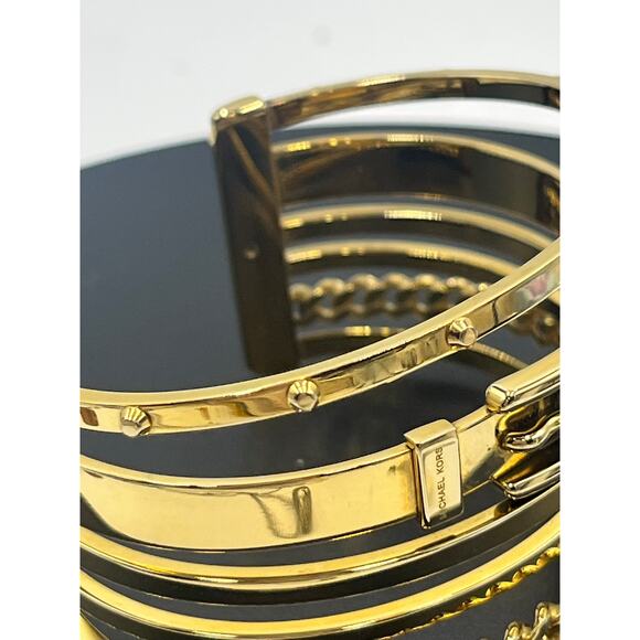 Michael Kors Heritage Astor Collection Frozen Open Layered Stacked Cuff Bracelet - Picture 6 of 10